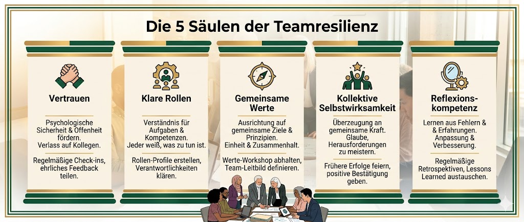Infografik der 5 Säulen der Teamresilienz