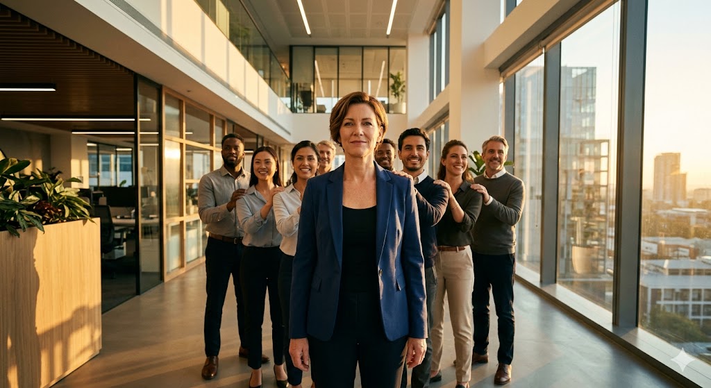 Führungskraft mit motiviertem Team
